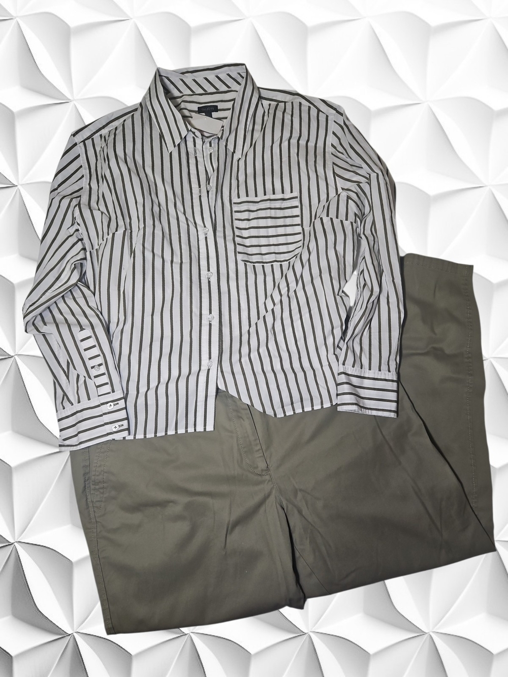 ​Talbots Olive Green Striped Poplin Button Down‎ Blouse Size XL NWT - Picture 6 of 7